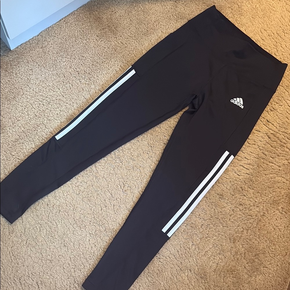 Adidas Black Leggings with White Stripes